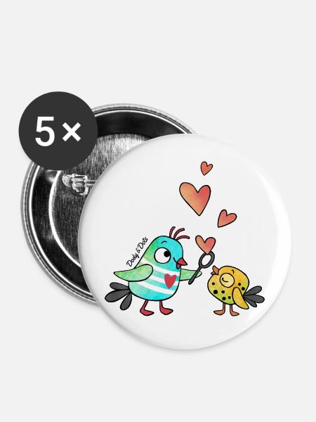 Dody und Dots- Seifenblasenherzen - Buttons mittel 32 mm (5er Pack) - Weiß