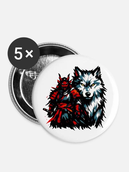 Dämonwolf und Nebelwolf Duo - Buttons mittel 32 mm (5er Pack) - Weiß