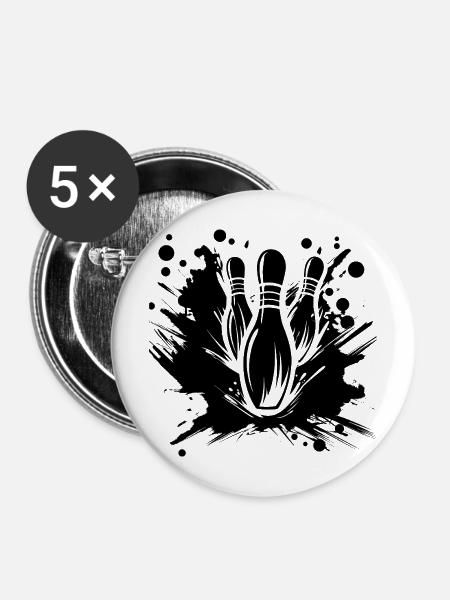 Bowling Zeichnung - Buttons mittel 32 mm (5er Pack) - Weiß