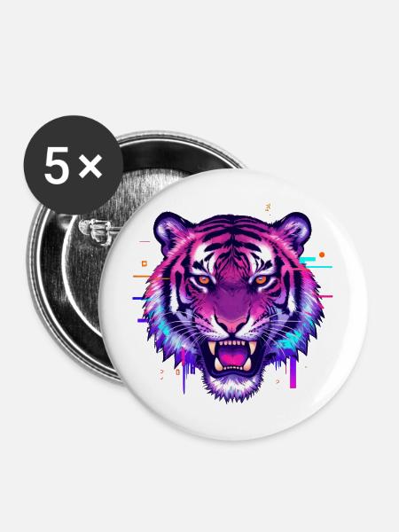 Neontiger Wilder Puls - Buttons mittel 32 mm (5er Pack) - Weiß