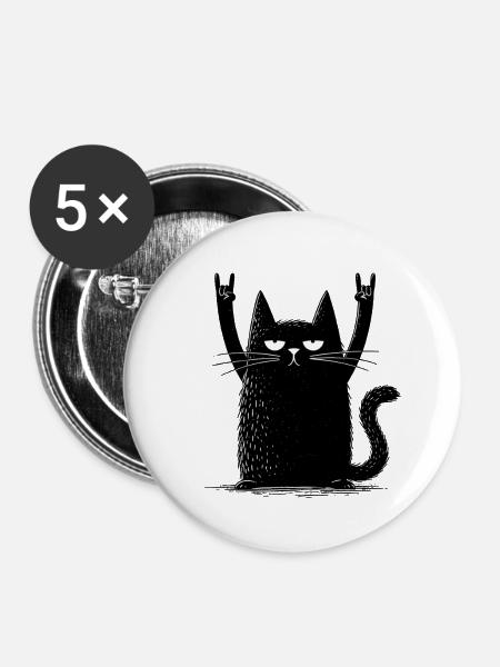 Schwarzer Katzenrocker - Buttons mittel 32 mm (5er Pack) - Weiß