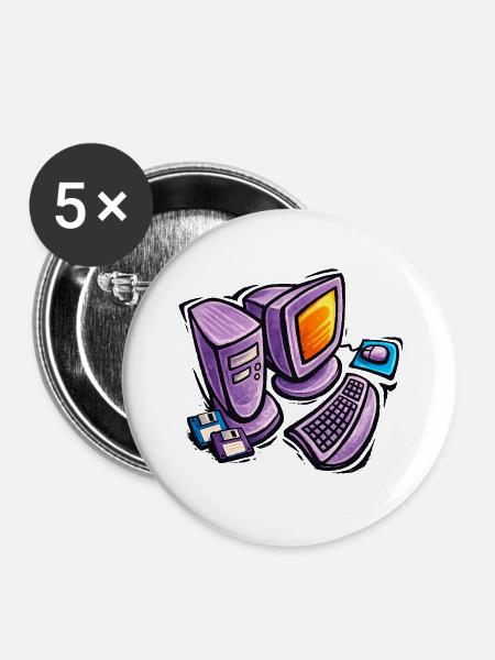 Retro-Computer-Skizze in Lila - Buttons mittel 32 mm (5er Pack) - Weiß