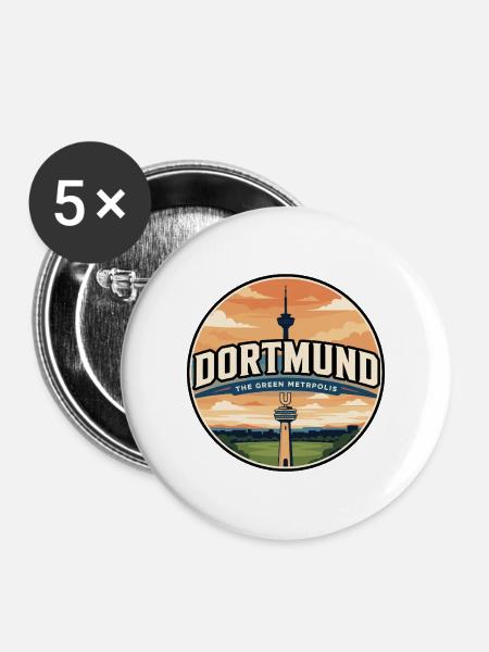 Retro Dortmund U-Tower Reiseabzeichen - Buttons mittel 32 mm (5er Pack) - Weiß