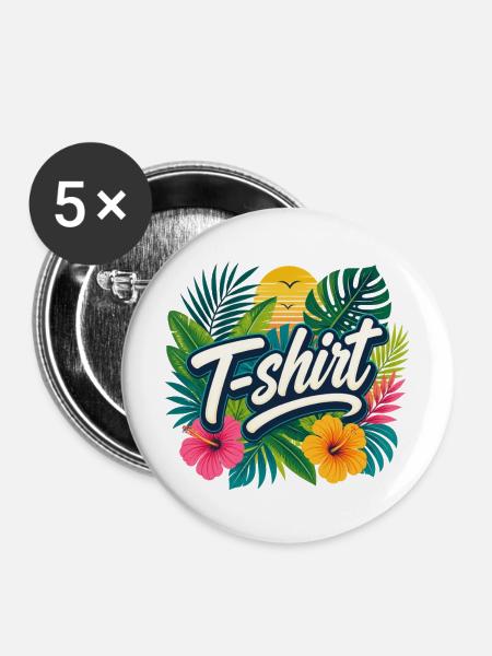 Tropisches Sommer-T-Shirt - Buttons mittel 32 mm (5er Pack) - Weiß