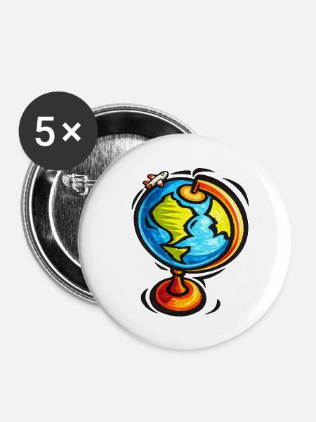 Vivid Globe Reiseskizza - Buttons mittel 32 mm (5er Pack) - Weiß