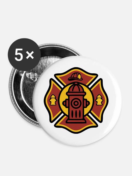 Floriankreuz Hydrant Grafik - Buttons mittel 32 mm (5er Pack) - Weiß