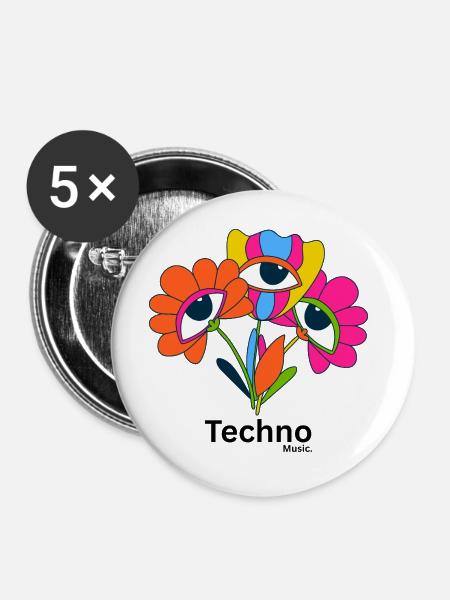 Kaleidoskop-Blütenaugen - Buttons mittel 32 mm (5er Pack) - Weiß