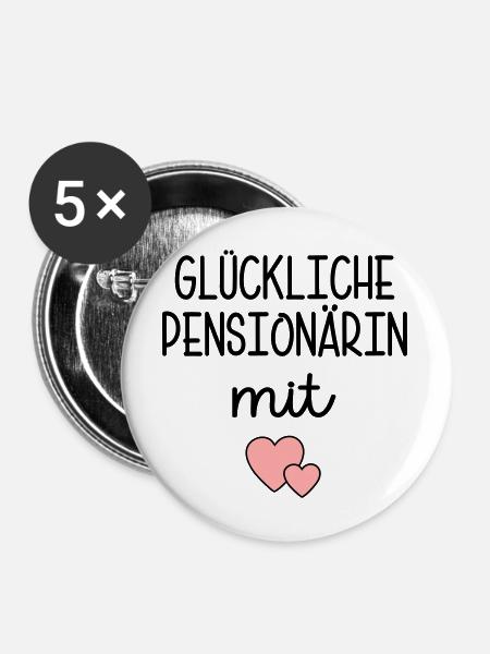 Herz - Glückliche Pensionärin - Buttons mittel 32 mm (5er Pack) - Weiß