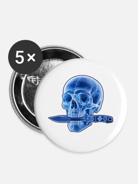 Blauer Schädel Dolch - Buttons mittel 32 mm (5er Pack) - Weiß