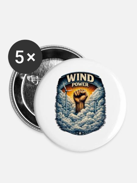 Windkraft Faust Aufstieg - Buttons mittel 32 mm (5er Pack) - Weiß