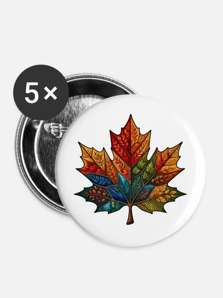 Kaleidoskop Herbstblatt - Buttons mittel 32 mm (5er Pack) - Weiß