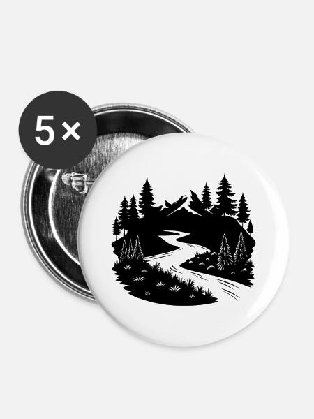 Flusslandschaft - Buttons mittel 32 mm (5er Pack) - Weiß