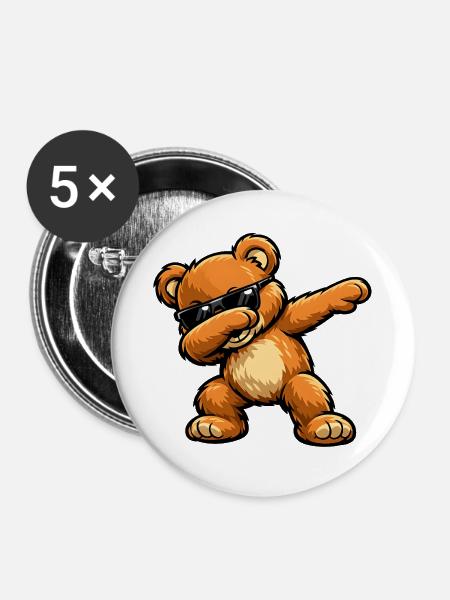 Dabbing Teddy - Buttons mittel 32 mm (5er Pack) - Weiß