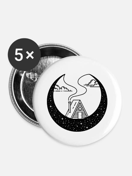 Hütte in der Mondsichel - Buttons mittel 32 mm (5er Pack) - Weiß