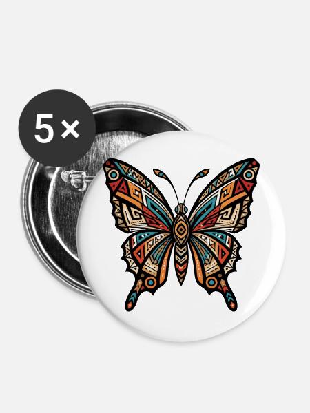 Geometrischer Tribal-Schmetterling - Buttons mittel 32 mm (5er Pack) - Weiß