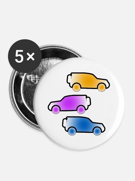 Autos - Buttons mittel 32 mm (5er Pack) - Weiß