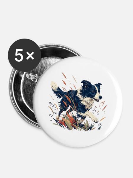 Hund auf der bunten Wiese - Buttons mittel 32 mm (5er Pack) - Weiß