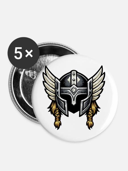 Valkyrie Helm mit Flügeln - Buttons mittel 32 mm (5er Pack) - Weiß