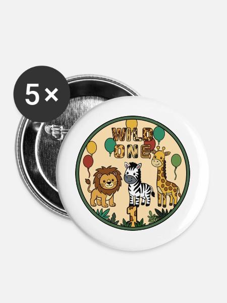 WILD ONE Tierfreude Kreisbadge - Buttons mittel 32 mm (5er Pack) - Weiß