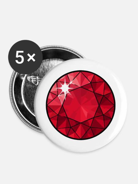 Facettierter Rubin Kreis - Buttons mittel 32 mm (5er Pack) - Weiß