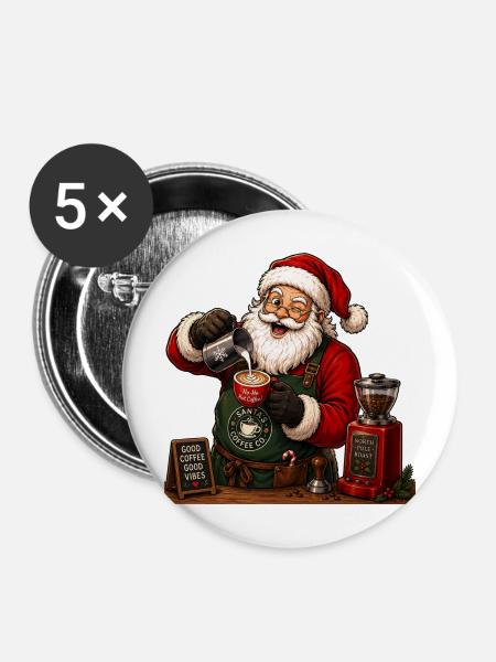 Santa christmas coffeeshop - Buttons mittel 32 mm (5er Pack) - Weiß