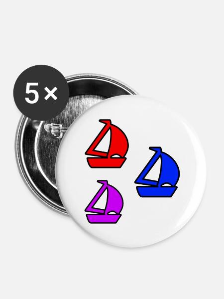 Segelboote - Buttons mittel 32 mm (5er Pack) - Weiß