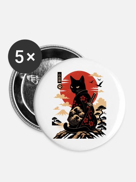 Katzen-Samurai am Sonnenuntergang - Buttons mittel 32 mm (5er Pack) - Weiß