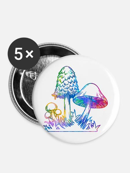 Mixed Rainbow Mushrooms - Buttons mittel 32 mm (5er Pack) - Weiß