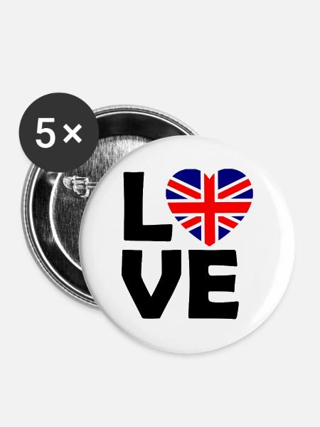 UK Flaggenherz - Buttons mittel 32 mm (5er Pack) - Weiß