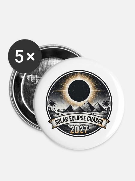Sonnenfinsternisjäger 2027 - Buttons mittel 32 mm (5er Pack) - Weiß