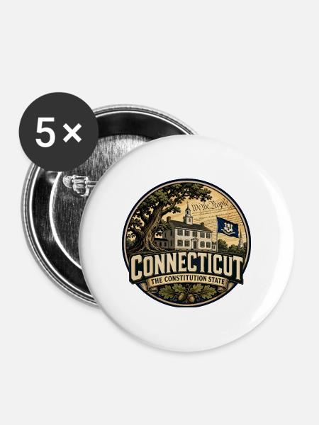 Connecticut Constitution State Retro Oak Abzeichen - Buttons mittel 32 mm (5er Pack) - Weiß