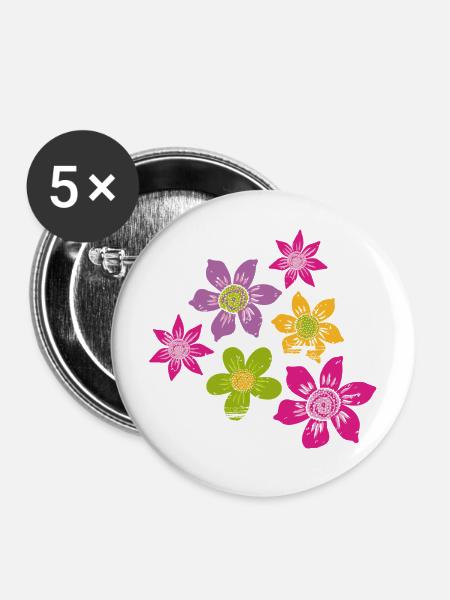 Bunte Blütenpracht - Buttons mittel 32 mm (5er Pack) - Weiß