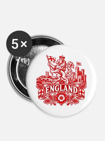 Heraldischer Löwe Englands - Buttons mittel 32 mm (5er Pack) - Weiß