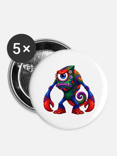 Lebendiges Einäugiges Monster - Buttons mittel 32 mm (5er Pack) - Weiß