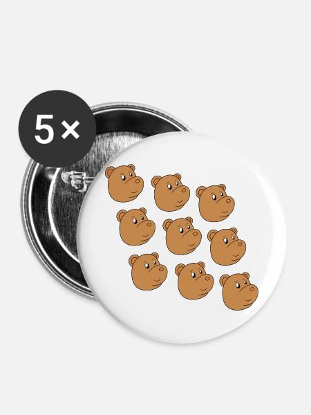 Cartoon-Bärengesichter - Buttons mittel 32 mm (5er Pack) - Weiß