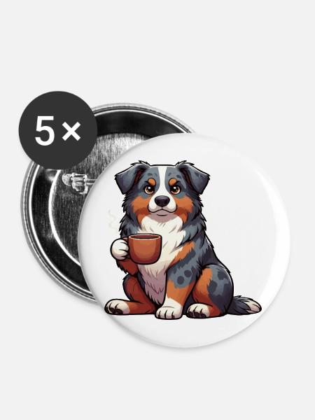 Australian Shepherd Aussie Aussiebesitzer Aussies - Buttons mittel 32 mm (5er Pack) - Weiß