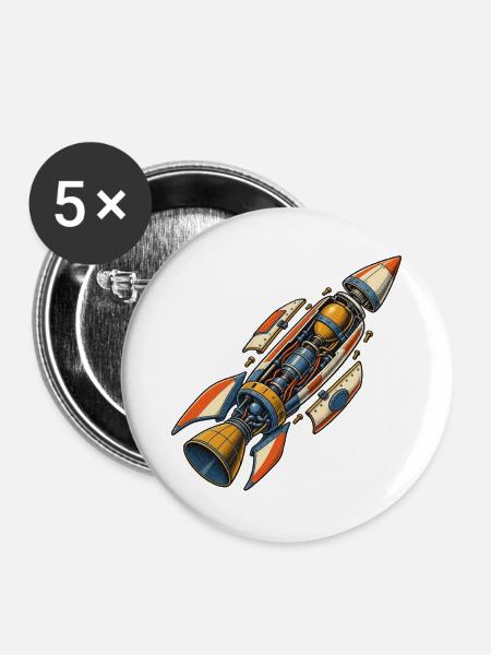 Raketenmechanik - Buttons mittel 32 mm (5er Pack) - Weiß
