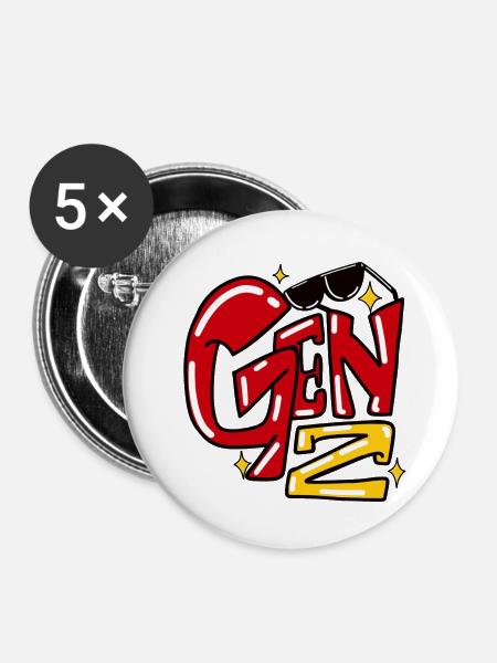 Gen Z Bold Comic Faust-Grafik - Buttons mittel 32 mm (5er Pack) - Weiß