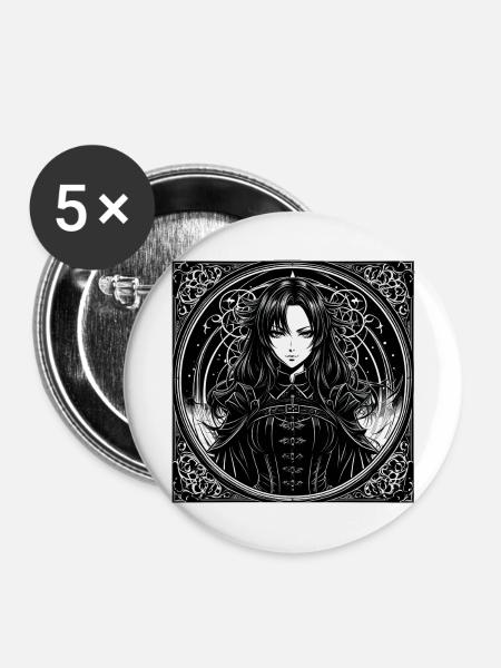 Gothic Dame im Kreisrahmen - Buttons mittel 32 mm (5er Pack) - Weiß