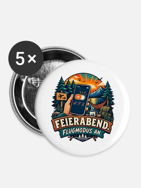 Feierabend – Flugmodus an - Buttons mittel 32 mm (5er Pack) - Weiß