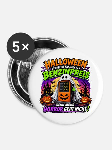 Halloween Benzinpreis Spuk - Buttons mittel 32 mm (5er Pack) - Weiß