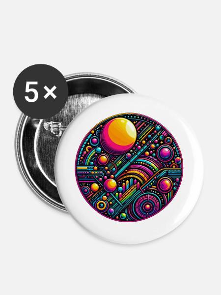 Psy Circle Kosmische Geometrie - Buttons mittel 32 mm (5er Pack) - Weiß