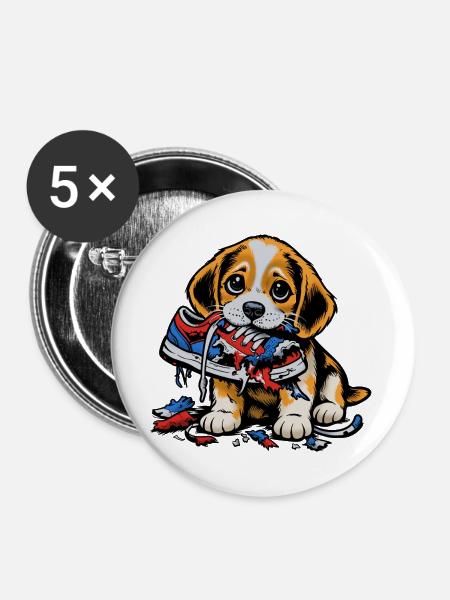 Beagle Zerstört Sneaker - Buttons mittel 32 mm (5er Pack) - Weiß