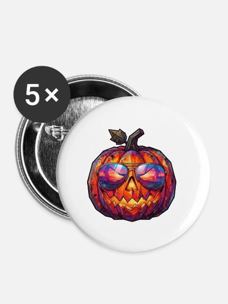 Poly Art Halloween Kürbis - Buttons mittel 32 mm (5er Pack) - Weiß