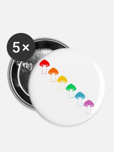 Vielfalt der Regenbogenpilze - Buttons mittel 32 mm (5er Pack) - Weiß