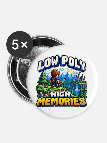 Low Poly – Hohe Erinnerungen - Buttons mittel 32 mm (5er Pack) - Weiß