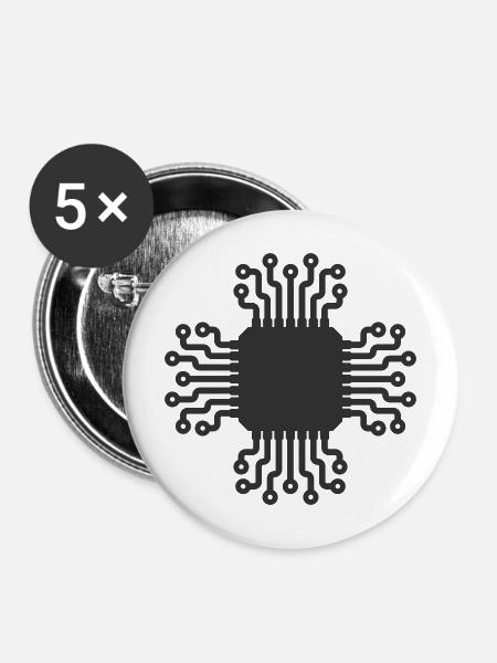 KI-Mikrochip-Schaltleitungssymbol - Buttons mittel 32 mm (5er Pack) - Weiß