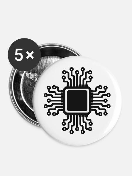 KI-Mikrochip-Schaltleitungssymbol - Buttons mittel 32 mm (5er Pack) - Weiß