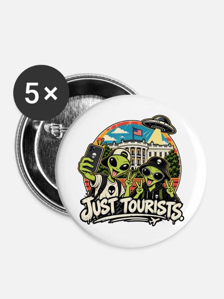 Alien Selfie – Just Tourists - Buttons mittel 32 mm (5er Pack) - Weiß