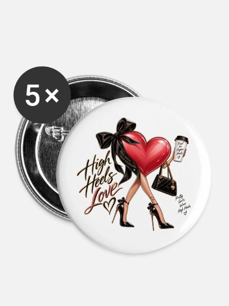 Herzen High Heels Illustration - Buttons mittel 32 mm (5er Pack) - Weiß
